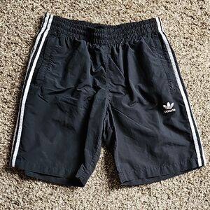 Adidas Men's Black Swim Shorts with White Stripes Size Large